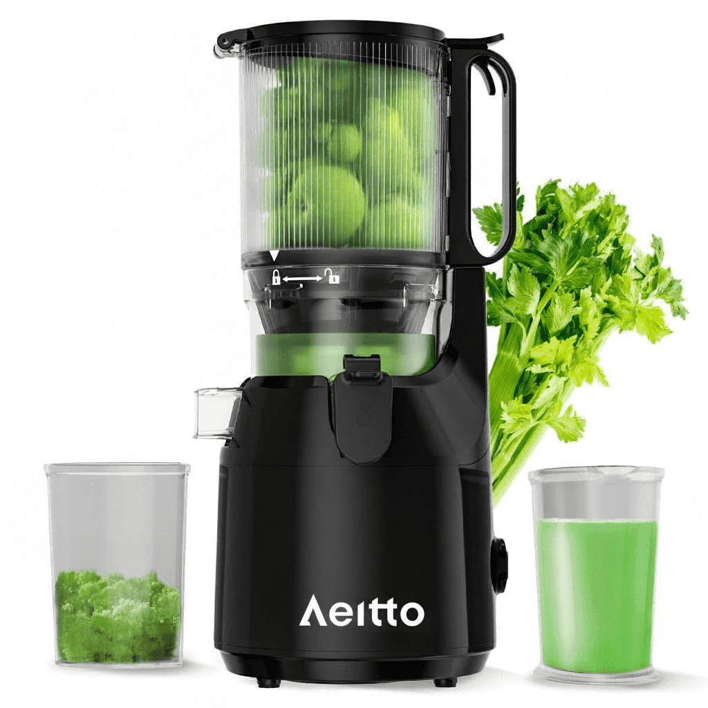 Aeitto Juicer Machines, Cold Press Juicer, 5.3" Extra Large Feed Chute for Whole Vegetables & Fruits, High Juice Yield Juice Maker, 1.7L Large Capacity Slow Masticating Juicer