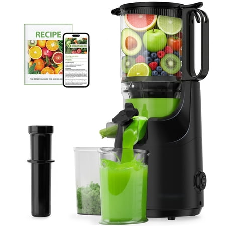 Aeitto Juicer Machines, Cold Press Juicer, 5.3" Extra Large Feed Chute for Whole Vegetables & Fruits, High Juice Yield Juice Maker, 1.7L Large Capacity Slow Masticating Juicer