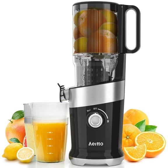 Aeitto Mega4 Cold Press Juicer, Juicer Machines with 4.35" Large Feed Chute for Whole Fruits & Vegetables, Slow Juicer Easy to Clean, Juice Extractor Self Feeding, Easy to Assemble