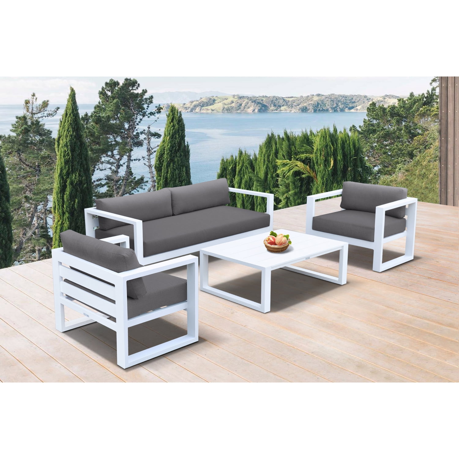 Aelani White Aluminum Outdoor Sofa with Dark Gray Cushions