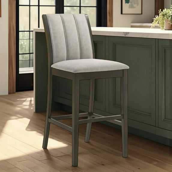 Armen living Nolan 26 in. Dark Roast Counter Height Rubberwood Barstool with Grey Fabric Seat