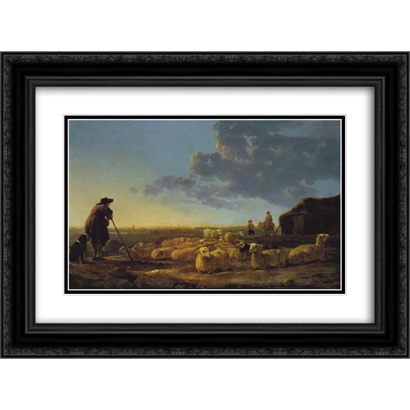 Aelbert Cuyp 2x Matted 24x20 Black Ornate Framed Art Print 'Flock of Sheep at Pasture'