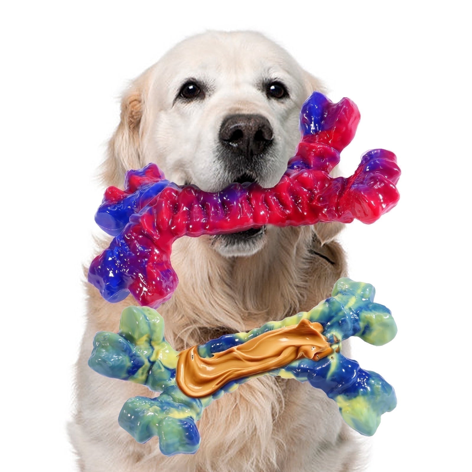 Walmart discounts of Aelflane 2 Pack Dog Toys for Aggressive Chewers,Dog Chew Toys,Boredom and Stimulating Best Dog Toys for Medium/Large Breed,Tough Almost Indestructible Dog Bones for Teeth Cleaning and Training