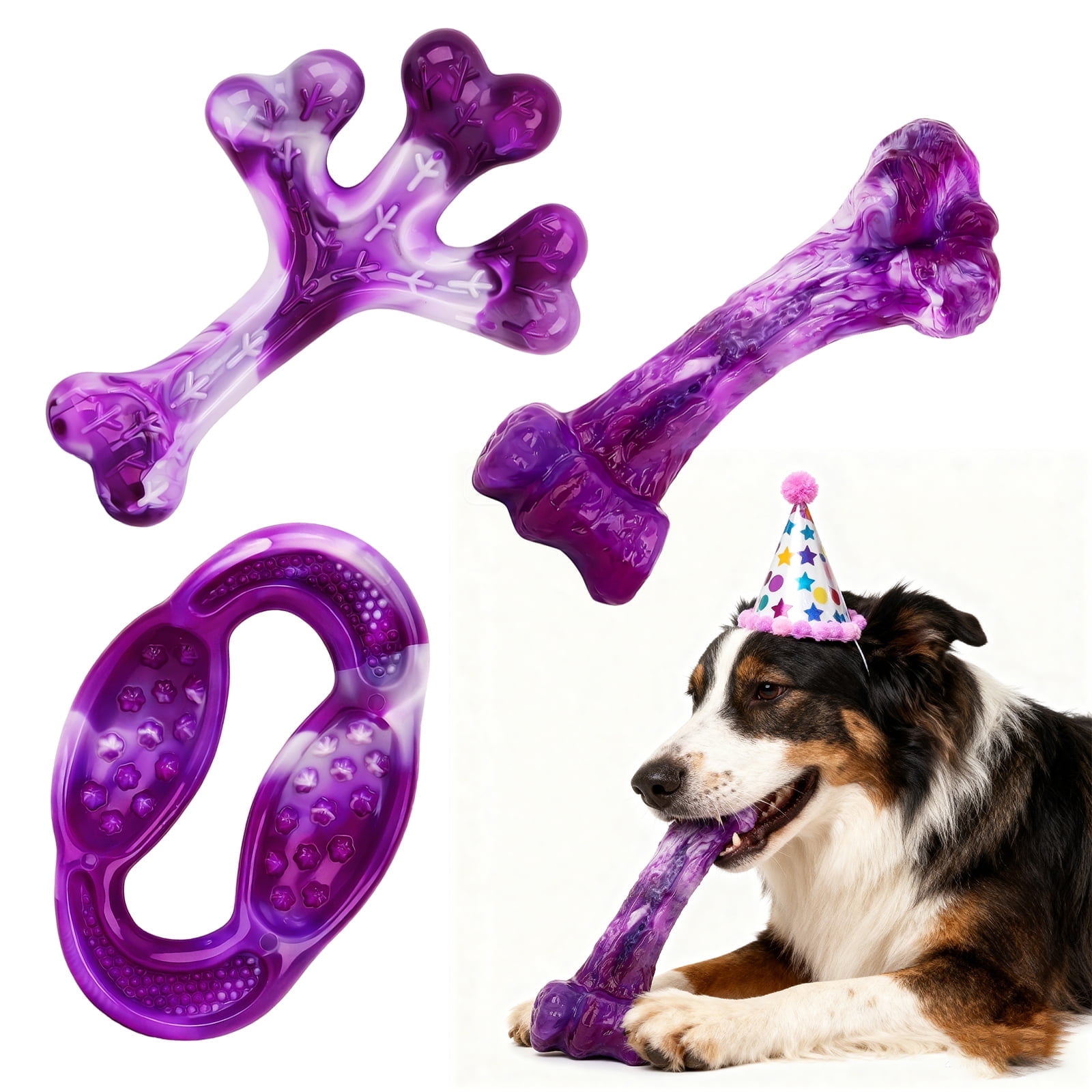 Walmart Black Friday Deals 2025 - Aelflane 3 Pack Dog Toys for Aggressive Chewers,Meat Flavors (Bacon/Beef/Smoked) Dog Chew Toy, Extra Durable Rubber Bones for Aggressive Chewers,Indestructible Dog Toys to Keeps Dogs Busy