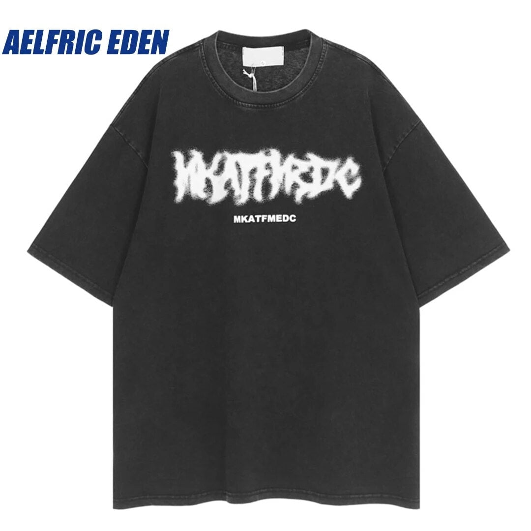 Aelfric Eden Letter Print Punk Rock Gothic Cotton Tshirt