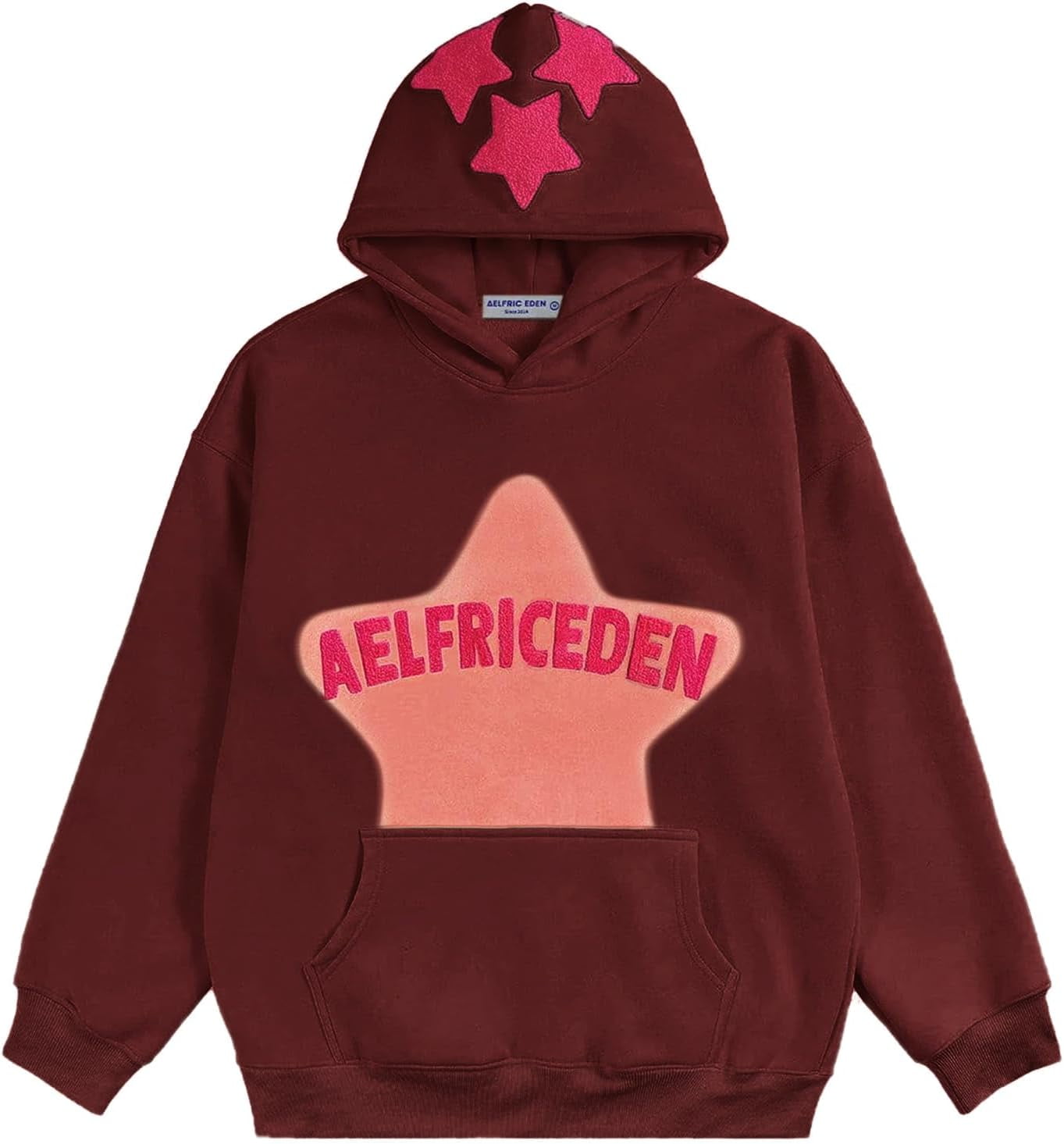 【SATIIIZ】Elifer Pigment Patch Sweatshirt Aelfric Eden Womens Graphic Hoodies Pink Star Print Hoodie