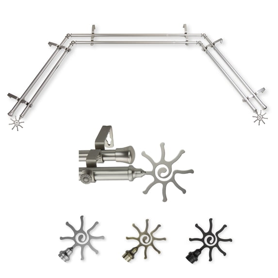 Aelia 13/16" Double Bay Window curtain rod Adjustable 20"-36", 38"-72" - Satin Nickel,(ABay-60-5D)