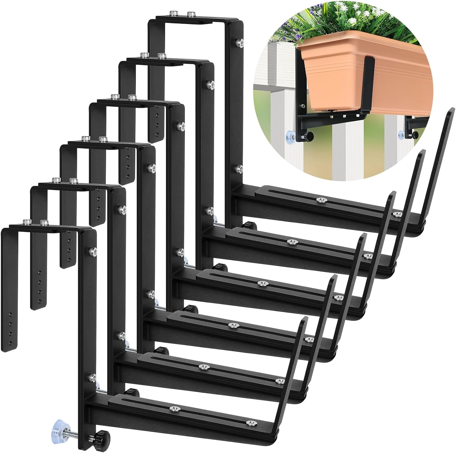 Aelkan Window Box Brackets, Adjustable Planter Box Brackets, Heavy Duty