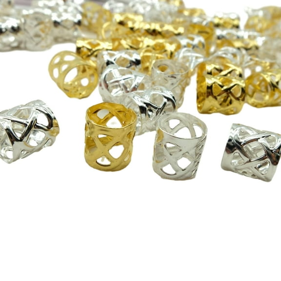 Aellinatey 100PCS Golden Metal African Hair Rings Beads Cuffs Tube Adult Unisex Dreadlock