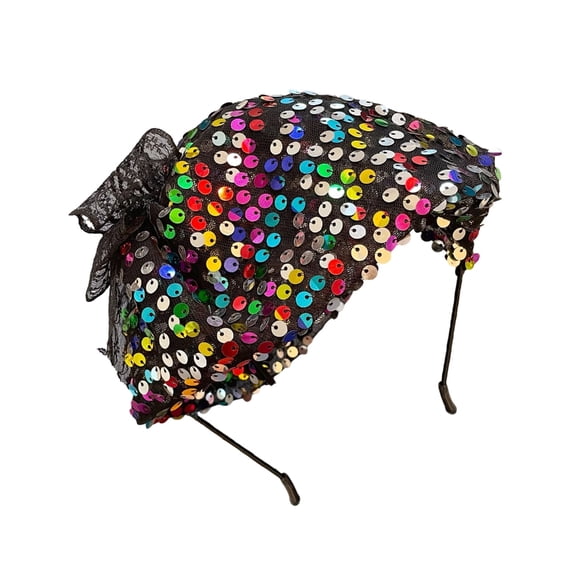 Aellinatey 1920s Sequins Yarn Hat Shape Hairband Wedding Bride Cover White Hair Hairband