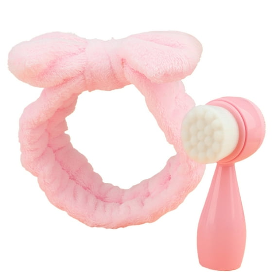 Aellinatey 2-in-1 Face Brush Makeup Headbands Facials Cleansing Brush Bowknot Hair Bands