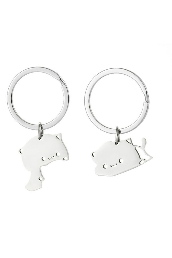 2Pcs Cute Cat Keyring Cat Jewelry Best-Friend Keychain Cat Person Keychain