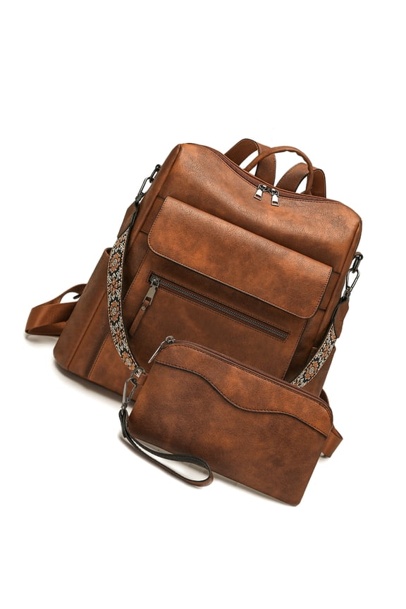 2Pieces Pu Leather Backpacks Purses for Women Designers Ladies Shoulder Bags
