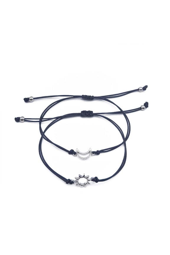 2x Couple Bracelets Handmade for Sun Moon Bracelet Braided Rope Charm for Women