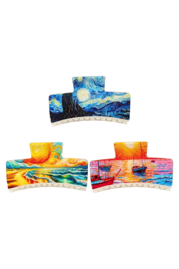 3Pcs Square Hair Clip Creative Pattern Unique Charm Art Design Barrettes