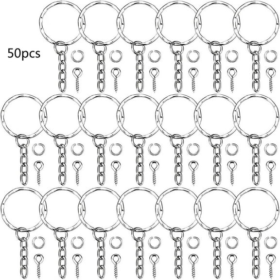Aellinatey 50 Pcs Silver Screw Eye Pin Split for Key Chains with Open Jump Rings Jewelry Ma