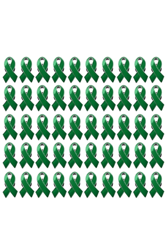 50Pcs Enamel Green Ribbon Pin for Health Awareness Decorative Brooch Set