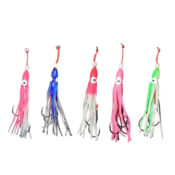 Aellinatey 5Pcs Saltwater Baits with Hook Octopuses Skirt Trolling Swimbait Soft Lures