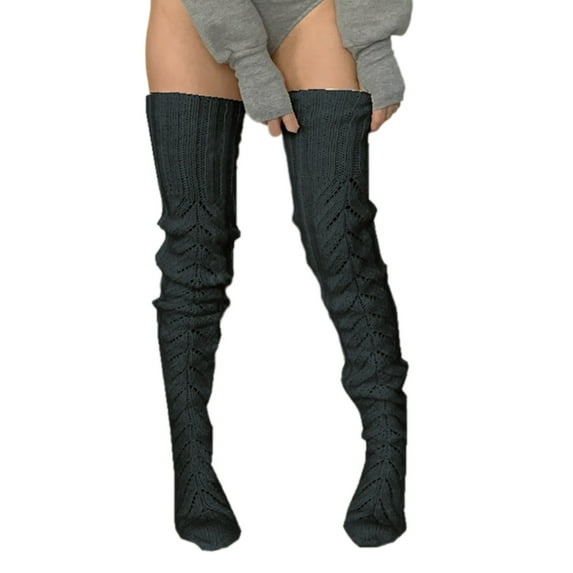 Aellinatey Acrylic Hollowed Knitted Over Knee Socks for Women Winter Thigh High Stockings