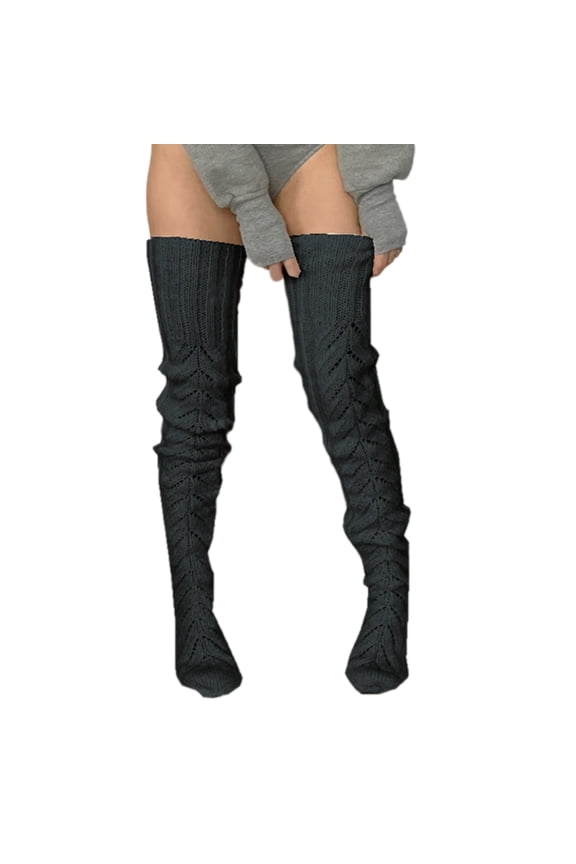 Acrylic Hollowed Knitted Over Knee Socks for Women Winter Thigh High Stockings