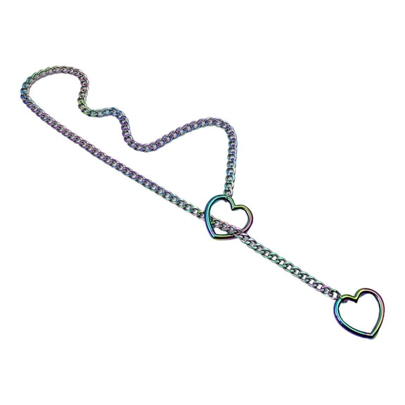 Aellinatey Alloy Slip Chain Necklace with Unique Heart Charm Cuban Long Choker Jewelry