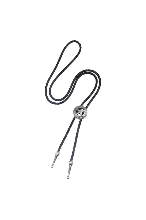 American Bolo Tie Punk Cowboy Star Pendant Faux Leather Braided Rope Necktie