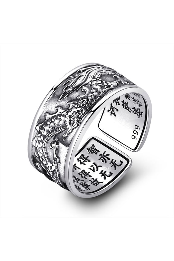 Amulet Buddha Lotus Buddhist Open Rings Jewelry Buddhistic Heart Sutra Rings