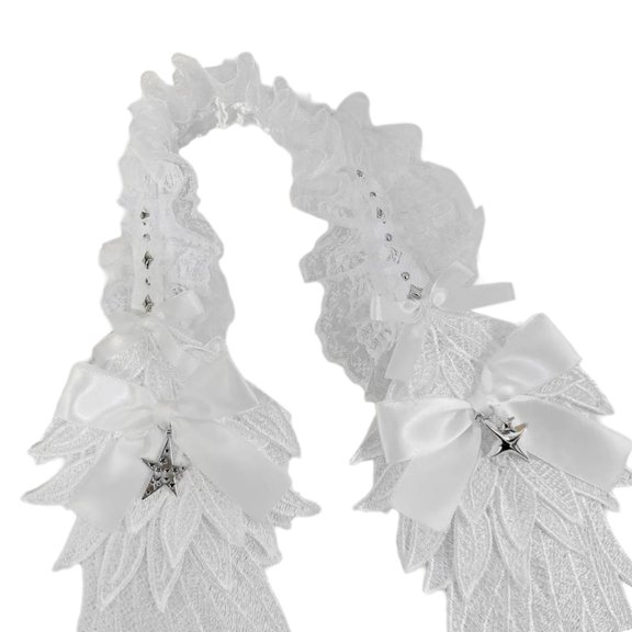 Aellinatey Anime Bowknot Hairband with Angel Wing Lace Ruffle Headwrap for Cosplay Event