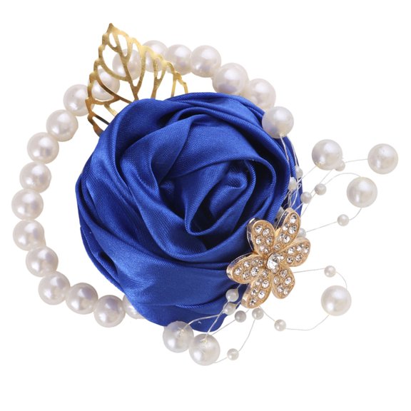 Aellinatey Artificial Pearls Wedding Wrist Corsage Satined Rose Flower Elastic Wristband