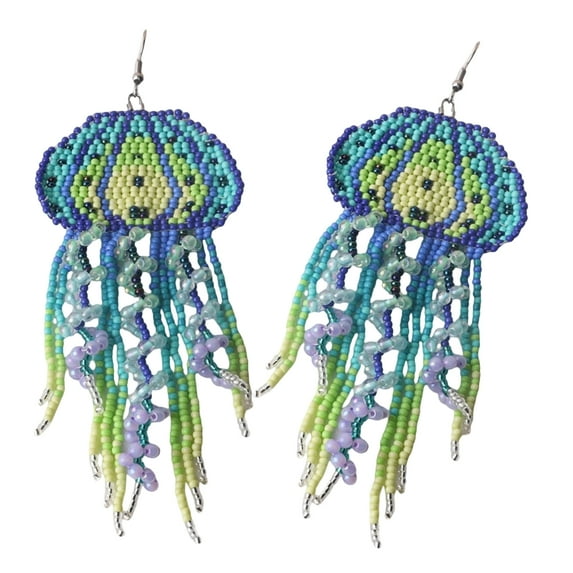 Aellinatey Artistic Bohemian Tassels Earrings Jellyfish Shape Handmade Beads Earrings