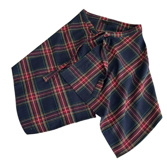 Aellinatey Asymmetrical Faux Shirt Hem Tie Up Cover Up Plaids Apron Wrap Skirt for Women