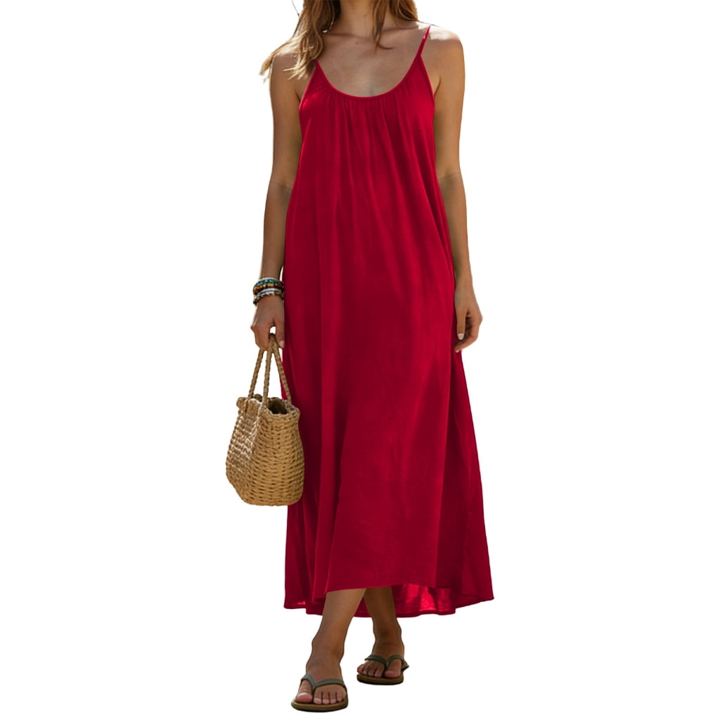 Aellinatey Backless Cami Dresses for Women,Sleeveless Color Dress Strap ...