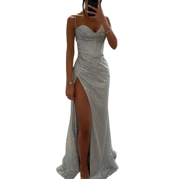 Aellinatey Backless Long Dress Breathable Fabric Side Slit Dress For Club Or Date