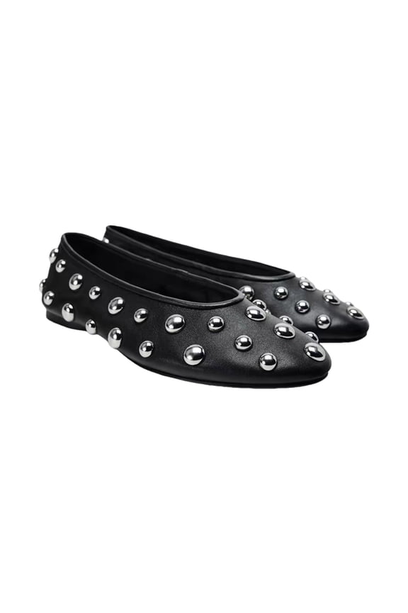 Black Ballet Flats Studded Casual Flat Shoes PU Lightweight Comfort Footwear