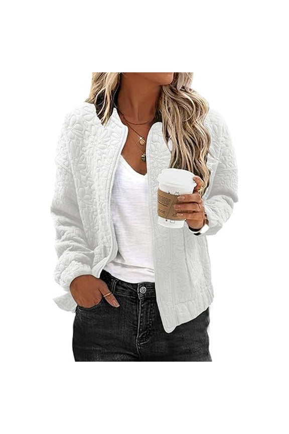 Bomber Jackets for Women Spring Fashion Cute Jacquard Coats Lightweight Zip Up Jackets Dressy Casual