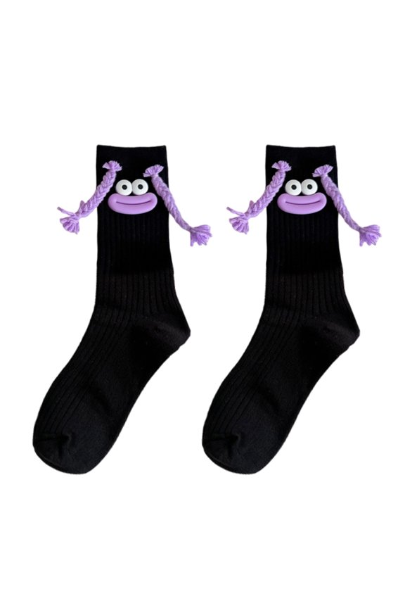 Braid Stitched Smile Cotton Calf Socks Quirky Fashion Statement