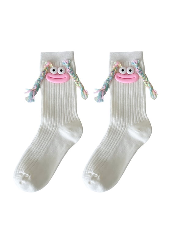 Braid Stitched Smile Cotton Calf Socks Quirky Fashion Statement