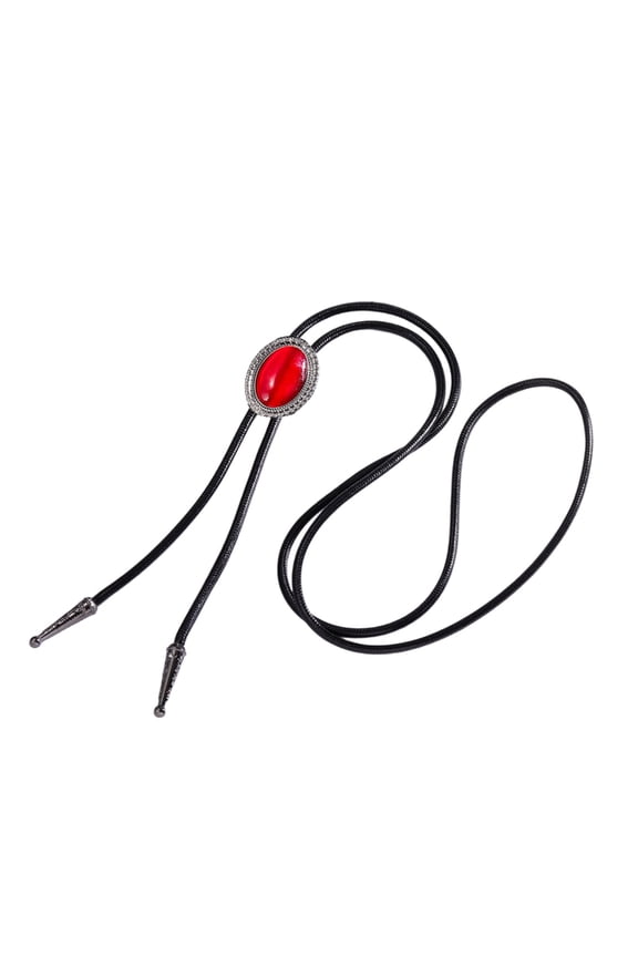 Braided Rope Bolo Tie Oval Shape Gem Stone Pendant Vintage Adjustable Necktie
