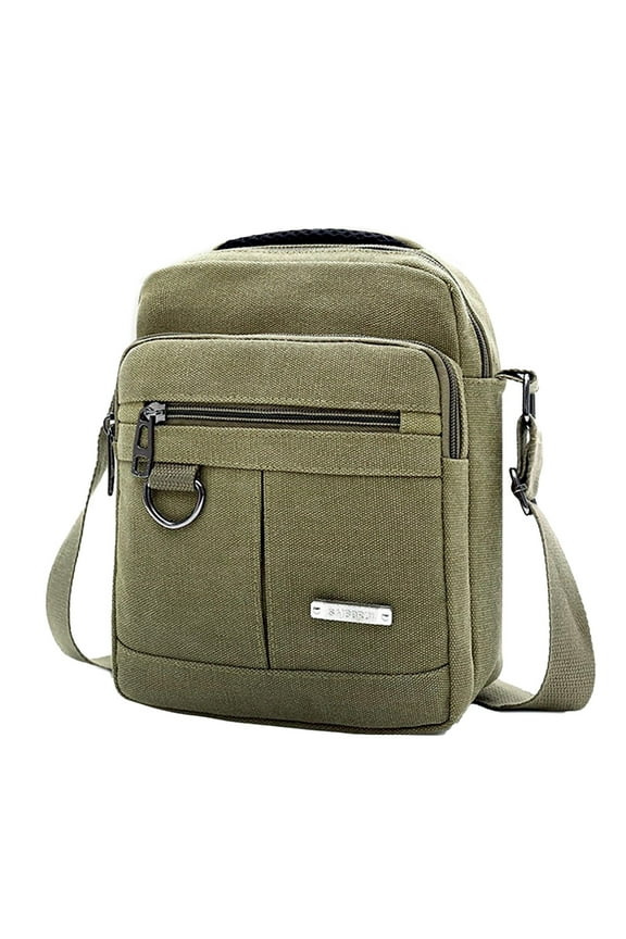 Canvas Small Crossbody Bag for Men Multi Pockets Zippered Shoulder Bag Side Bag