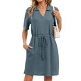 thumbnail image 1 of Aellinatey Casual T Shirt Dress for Women Drawstring Short Sleeve V Neck Mini Shift Dresses, 1 of 9