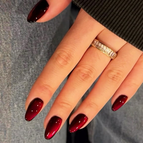 Aellinatey Cats Eye False Nails with Cats Eye Designs Glossy Acrylic Nails for Women