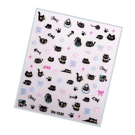 Aellinatey Cats Nail Art Stickers French Nail Decals Star Bowknot Designs Nail Art Decals