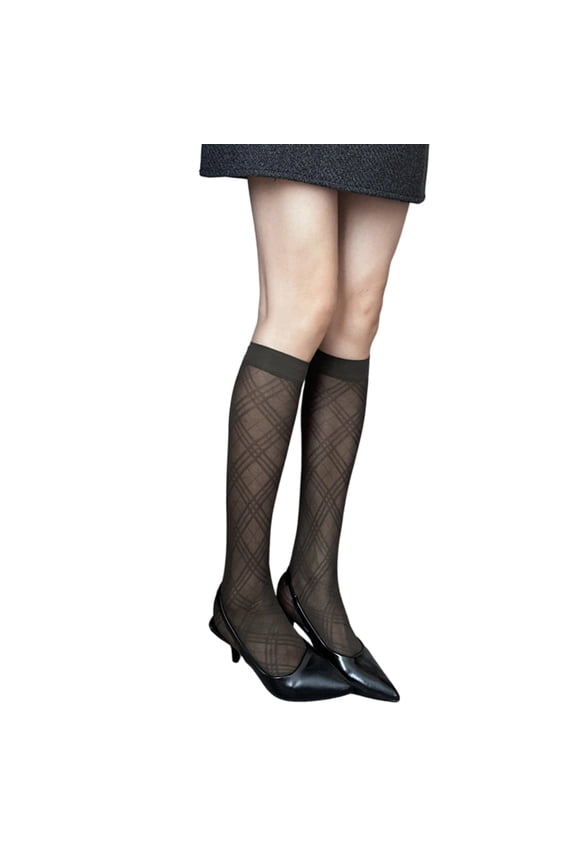 Checkered Anime Knees High Hose Soft Textured Fabric Comfort Women's Wear