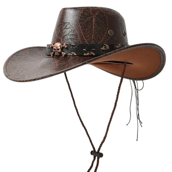 Aellinatey Classical Wide Brimmed Cowboy Hats Metal Skull Hat Gift for Father Uncle