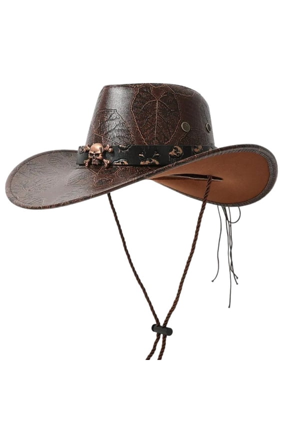 Classical Wide Brimmed Cowboy Hats Metal Skull Hat Gift for Father Uncle