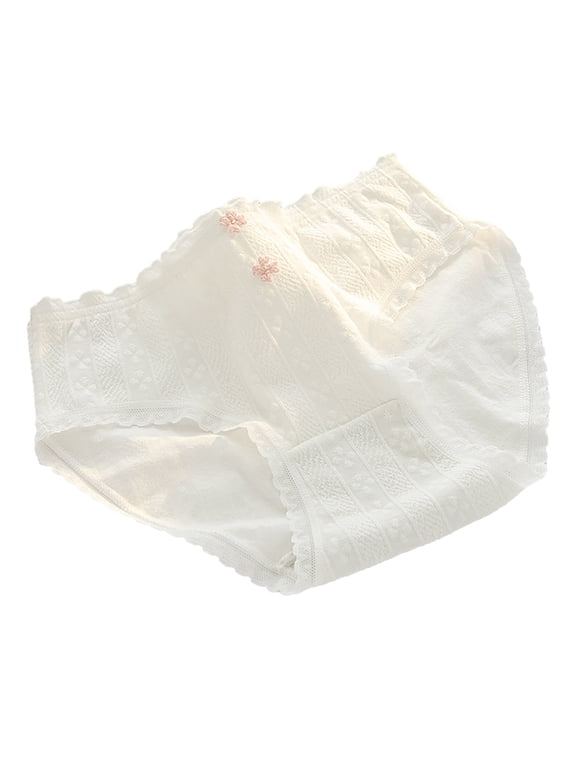 Cotton Knickers for Teens Women Ruffle Edge Panties with Cute Floral Jacquard