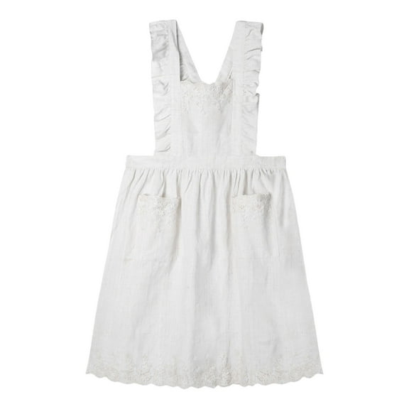 Aellinatey Cotton Linen Lace Trim Ruffled Apron with Pockets for Culinary and Handicraft