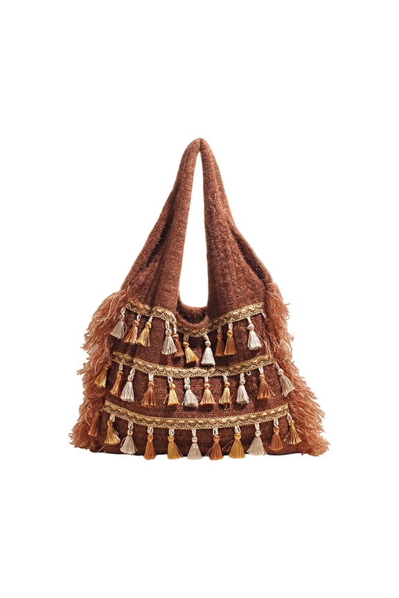 Crochet Toted Bag,Tassels Beach Bag Casual Shoulder Handbag Knit Hobos Bag