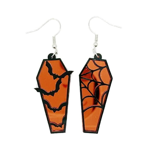 Aellinatey Cute Halloween Coffin Shape Earring Hollow Bat Horror Stud Earrings Dainty
