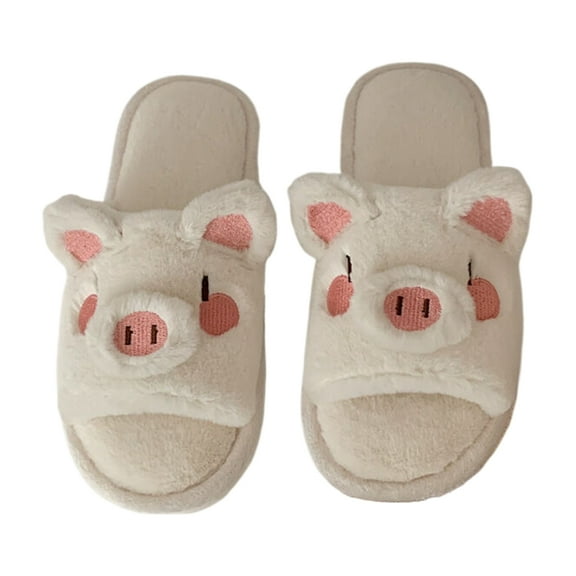 Aellinatey Cute Women Pig Thick-soled Slippers Girl Plush Warm Open Toe Shoes Home Indoor
